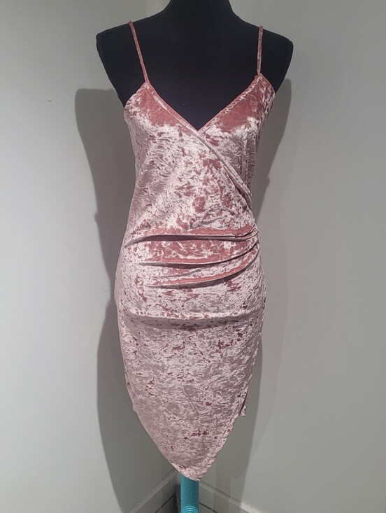 Revamped Dresses & Skirts - Revamped Women's Pink Crushed  Velvet Ruched Slip Dress Medium Y2K Barbiecore
